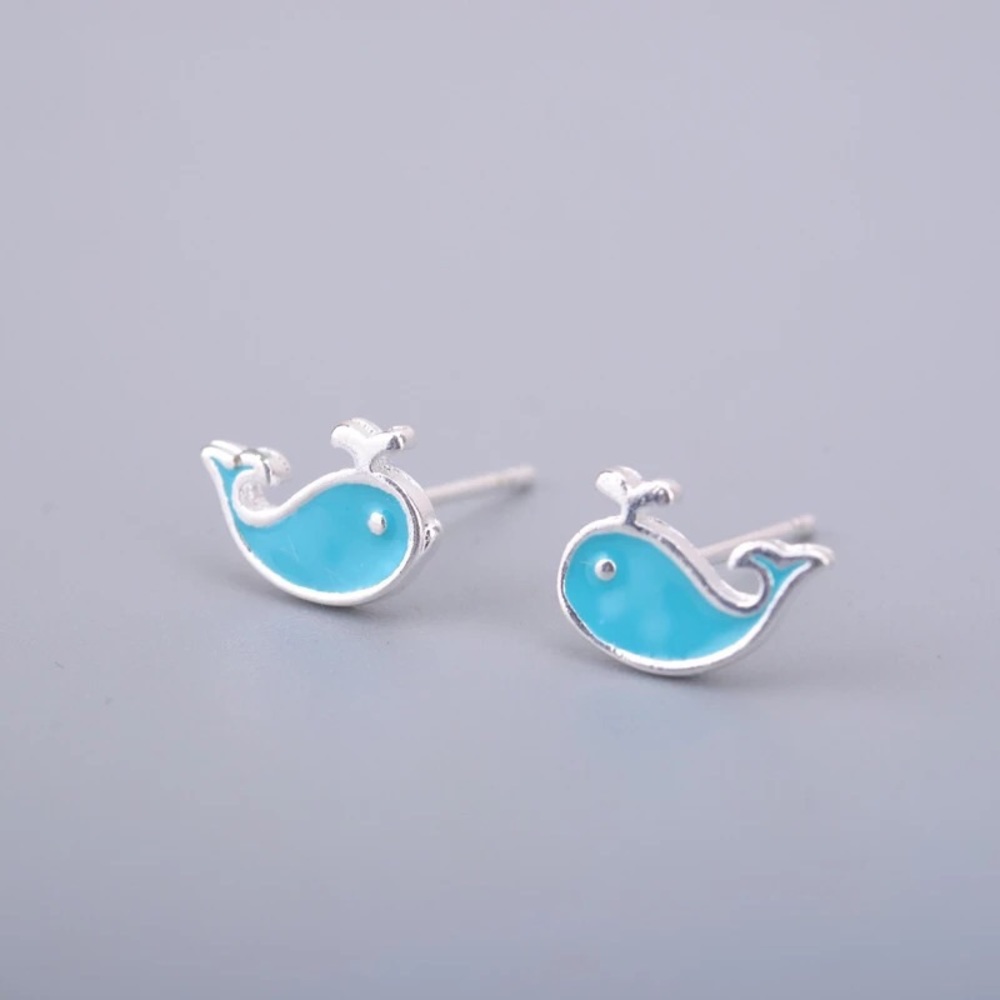 New Blue Whale Sterling Silver 925 Stud Earrings set